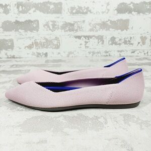 Rothy's Light Pink Pointed Knit Flats with Royal Blue Trim